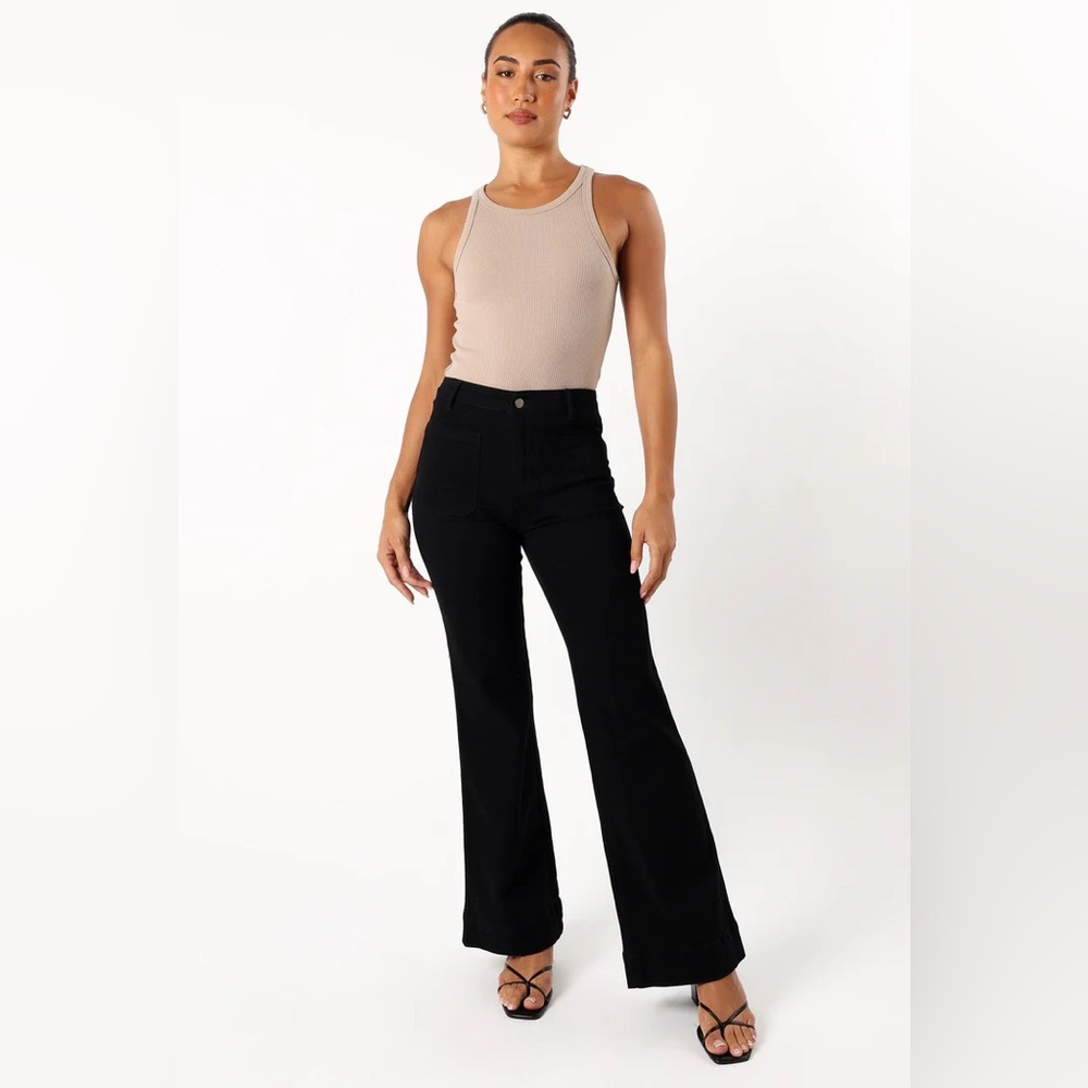 Petal & Pup Nico Wide‎ Leg Jeans Size 8 Black Wash Women’s High Rise Stretch